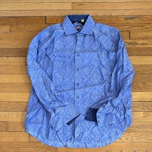 Robert Graham Navy Shirt with Purple Paisley Embroidery